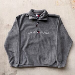 Tommy Hilfiger Fleece Pullover Mens Small Grey Excellent Quarter Zip Logo 0497